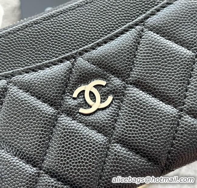 Top Quality Chanel Grained Calfskin Card Holder AP3179 Black/Silver 2024