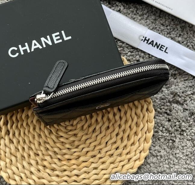 Top Quality Chanel Grained Calfskin Card Holder AP3179 Black/Silver 2024