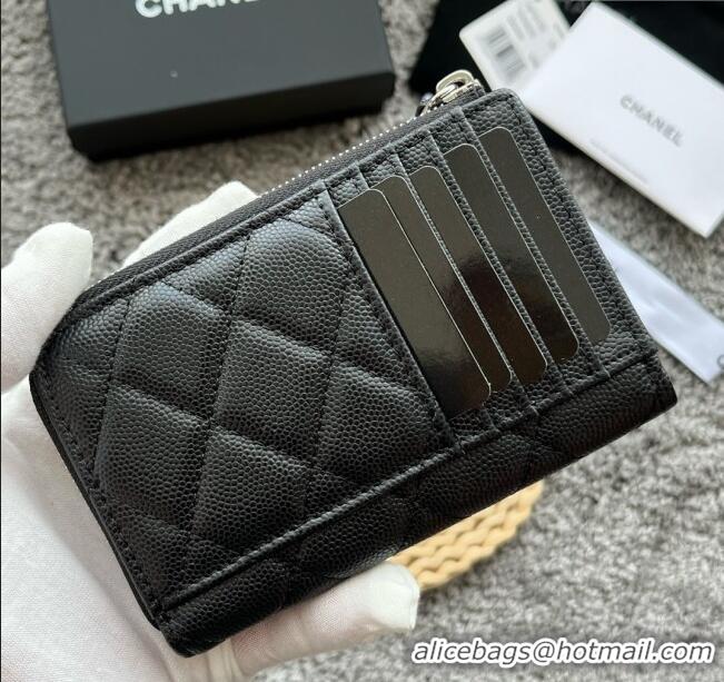 Top Quality Chanel Grained Calfskin Card Holder AP3179 Black/Silver 2024