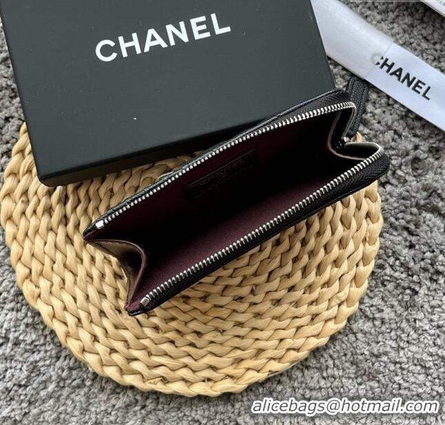 Top Quality Chanel Grained Calfskin Card Holder AP3179 Black/Silver 2024