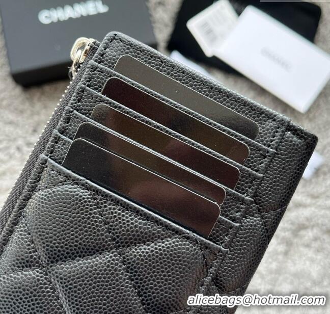 Top Quality Chanel Grained Calfskin Card Holder AP3179 Black/Silver 2024