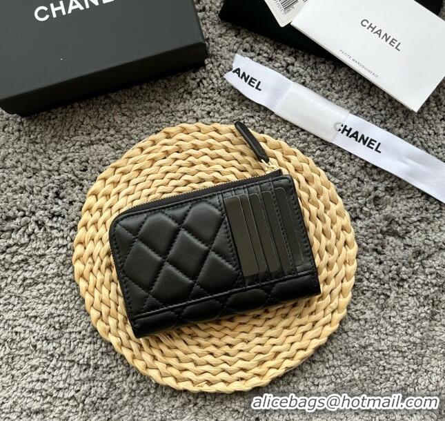 Top Grade Chanel Lambskin Card Holder AP3179 Black/Gold 2024