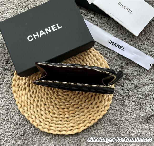 Top Grade Chanel Lambskin Card Holder AP3179 Black/Gold 2024