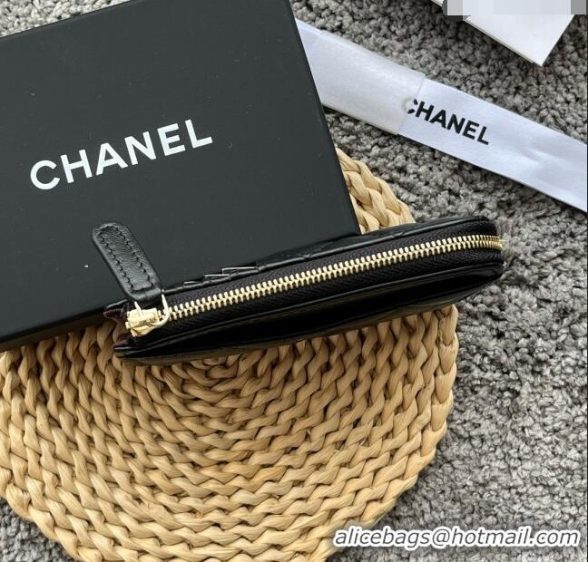 Top Grade Chanel Lambskin Card Holder AP3179 Black/Gold 2024