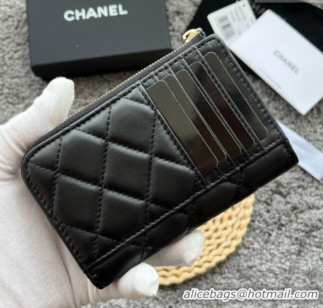 Top Grade Chanel Lambskin Card Holder AP3179 Black/Gold 2024