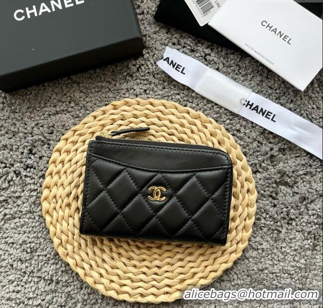 Top Grade Chanel Lambskin Card Holder AP3179 Black/Gold 2024