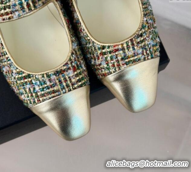 Good Looking Chanel Tweed Mary Janes Ballet Flat with Pointed Toe Gold/Others 603143