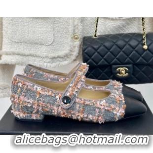 Best Product Chanel Tweed Mary Janes Ballet Flat with Pointed Toe Grey/Pink/Black 603145