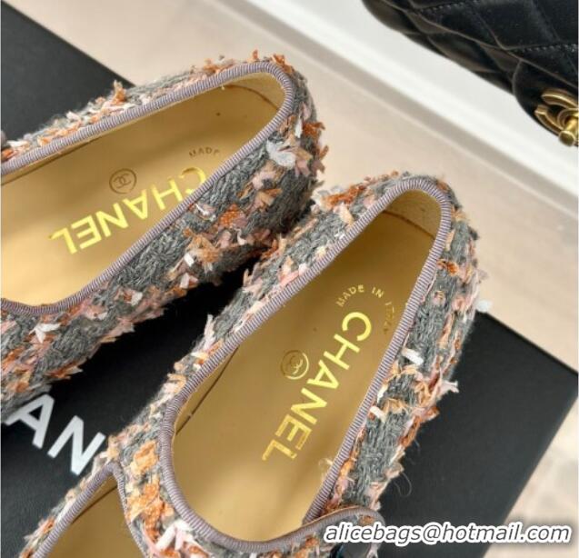 Best Product Chanel Tweed Mary Janes Ballet Flat with Pointed Toe Grey/Pink/Black 603145