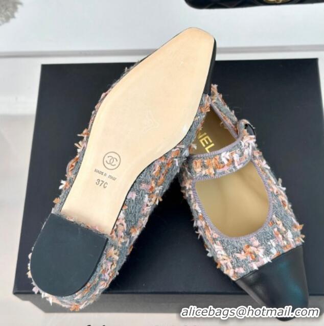 Best Product Chanel Tweed Mary Janes Ballet Flat with Pointed Toe Grey/Pink/Black 603145