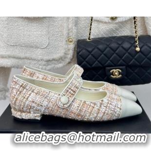 Purchase Chanel Tweed Mary Janes Ballet Flat with Pointed Toe Pink/Beige/White 603146