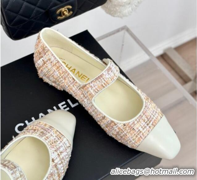 Purchase Chanel Tweed Mary Janes Ballet Flat with Pointed Toe Pink/Beige/White 603146