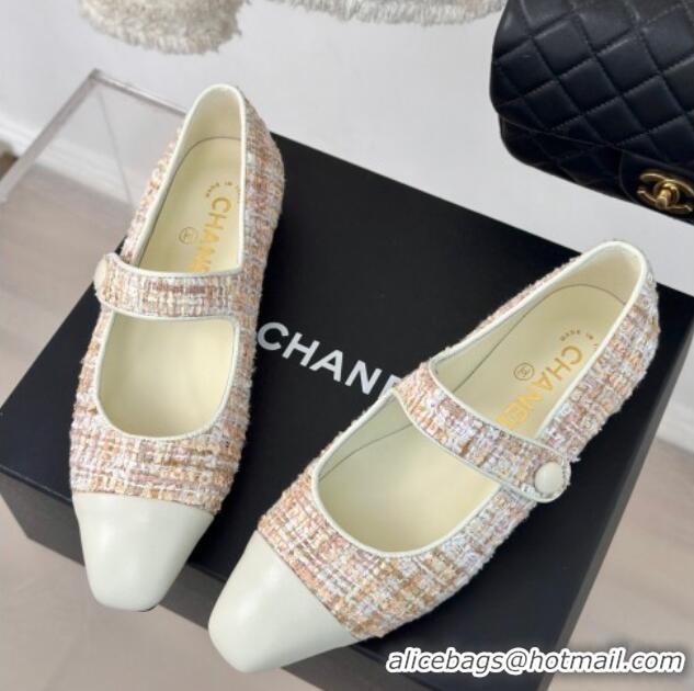 Purchase Chanel Tweed Mary Janes Ballet Flat with Pointed Toe Pink/Beige/White 603146