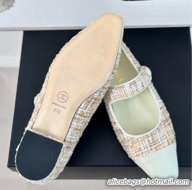 Purchase Chanel Tweed Mary Janes Ballet Flat with Pointed Toe Pink/Beige/White 603146