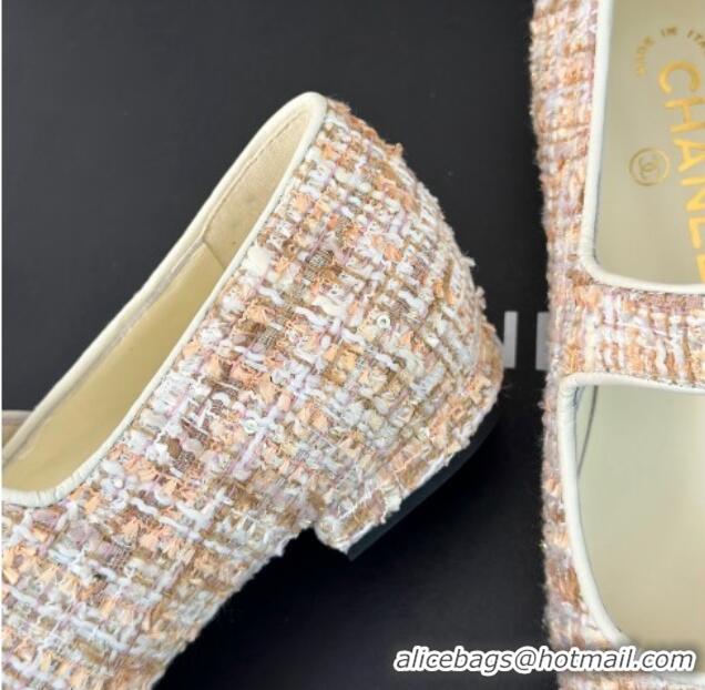 Purchase Chanel Tweed Mary Janes Ballet Flat with Pointed Toe Pink/Beige/White 603146