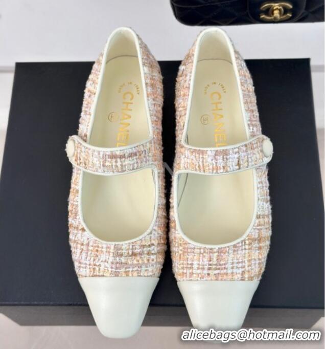 Purchase Chanel Tweed Mary Janes Ballet Flat with Pointed Toe Pink/Beige/White 603146