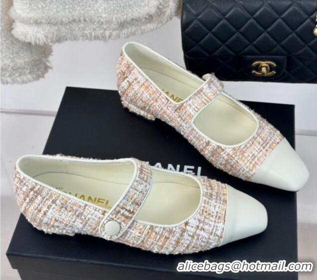 Purchase Chanel Tweed Mary Janes Ballet Flat with Pointed Toe Pink/Beige/White 603146