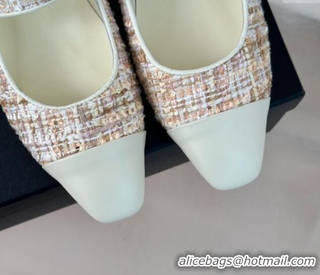 Purchase Chanel Tweed Mary Janes Ballet Flat with Pointed Toe Pink/Beige/White 603146