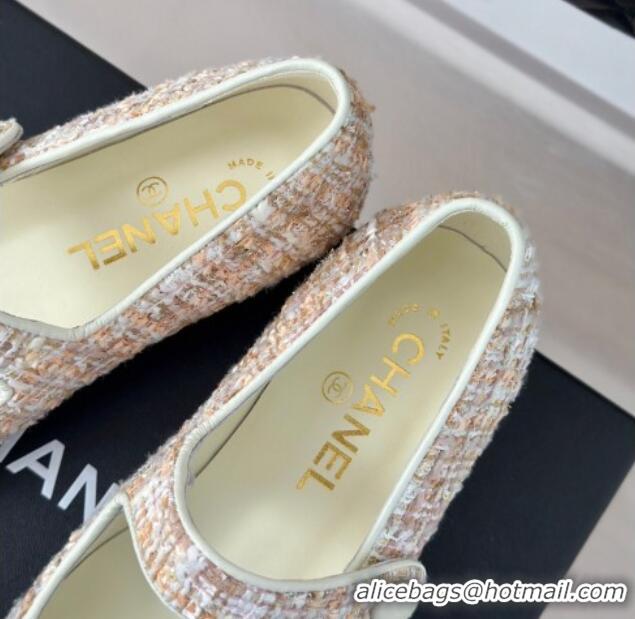 Purchase Chanel Tweed Mary Janes Ballet Flat with Pointed Toe Pink/Beige/White 603146