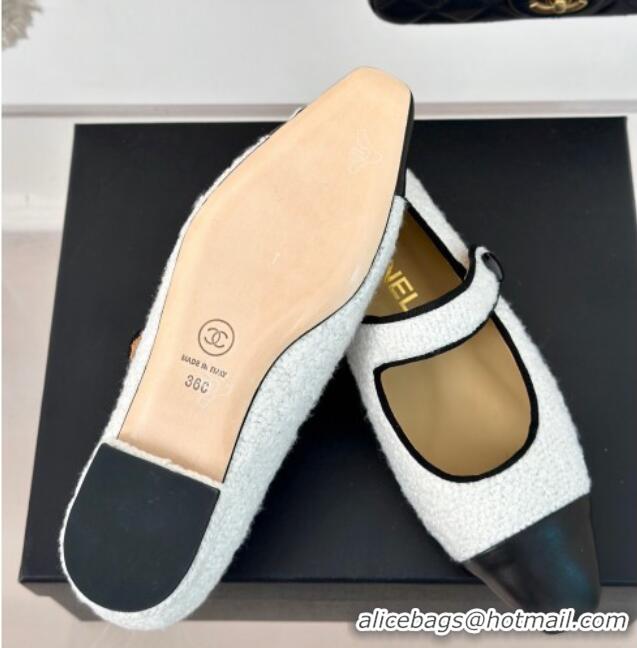 Sophisticated Chanel Tweed Mary Janes Ballet Flat with Pointed Toe White/Black 603148