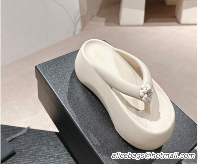 Good Quality Chanel Rubber Platform Slide Thong Sandals 4cm with Bloom White 603149