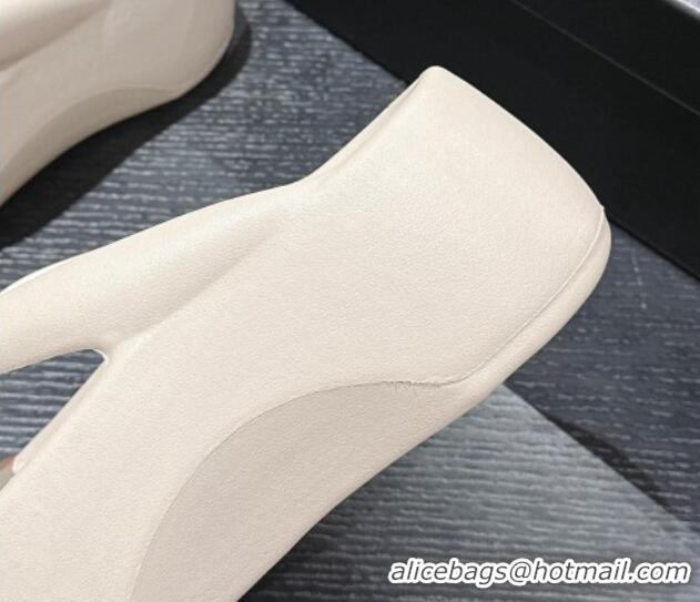 Good Quality Chanel Rubber Platform Slide Thong Sandals 4cm with Bloom White 603149