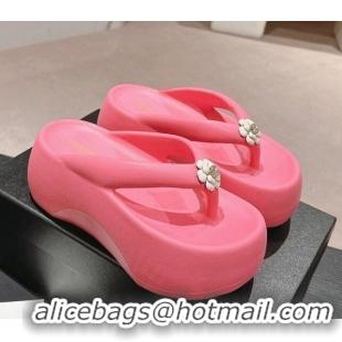 Best Grade Chanel Rubber Platform Slide Thong Sandals 4cm with Bloom Pink 603151