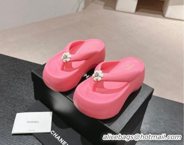 Best Grade Chanel Rubber Platform Slide Thong Sandals 4cm with Bloom Pink 603151