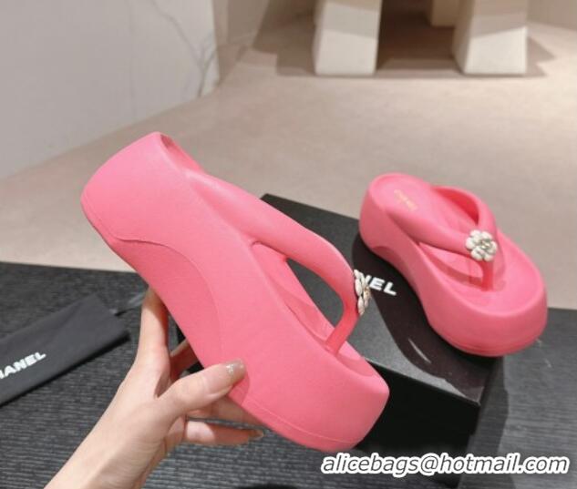 Best Grade Chanel Rubber Platform Slide Thong Sandals 4cm with Bloom Pink 603151