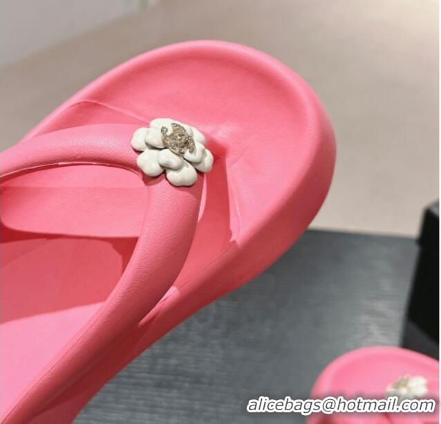 Best Grade Chanel Rubber Platform Slide Thong Sandals 4cm with Bloom Pink 603151