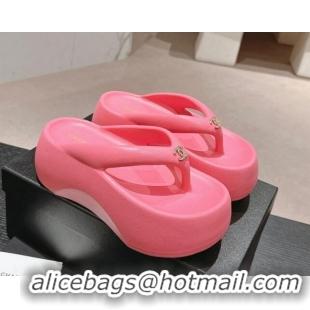 Low Price Chanel Rubber Platform Slide Thong Sandals 4cm with CC Pink 603154