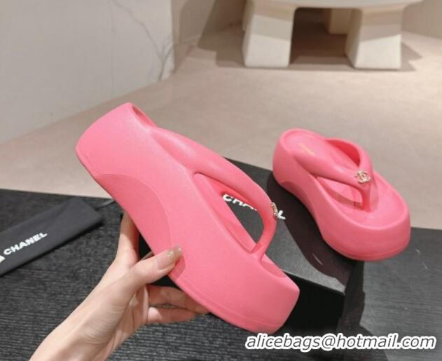 Low Price Chanel Rubber Platform Slide Thong Sandals 4cm with CC Pink 603154