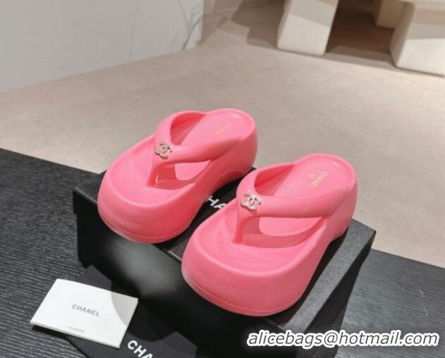 Low Price Chanel Rubber Platform Slide Thong Sandals 4cm with CC Pink 603154