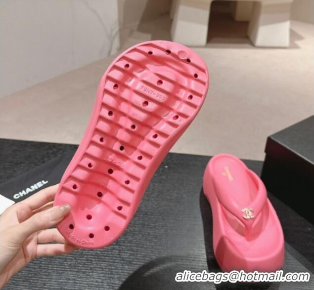 Low Price Chanel Rubber Platform Slide Thong Sandals 4cm with CC Pink 603154