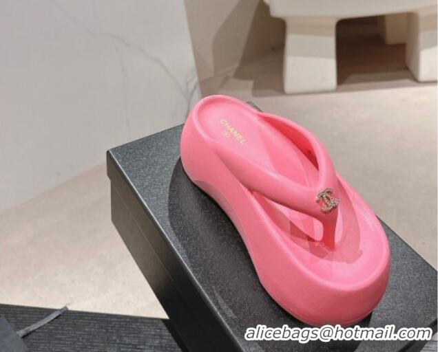 Low Price Chanel Rubber Platform Slide Thong Sandals 4cm with CC Pink 603154