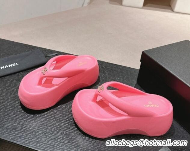 Low Price Chanel Rubber Platform Slide Thong Sandals 4cm with CC Pink 603154