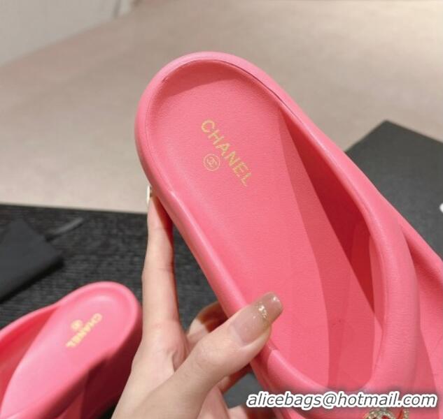 Low Price Chanel Rubber Platform Slide Thong Sandals 4cm with CC Pink 603154