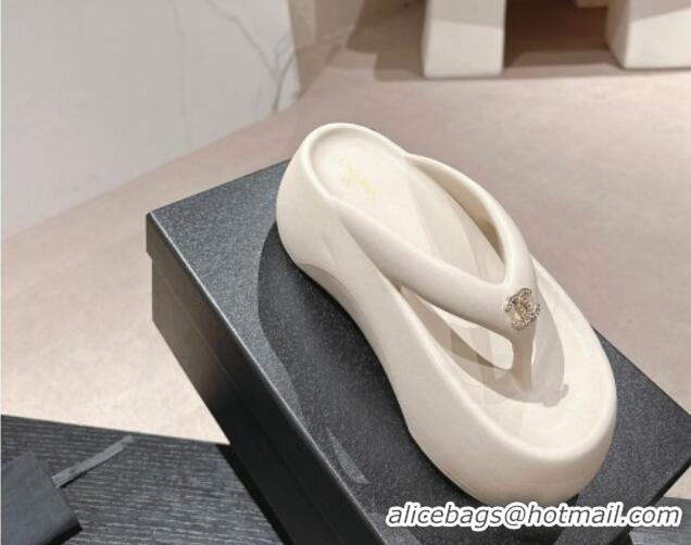 Grade Quality Chanel Rubber Platform Slide Thong Sandals 4cm with CC White 603155