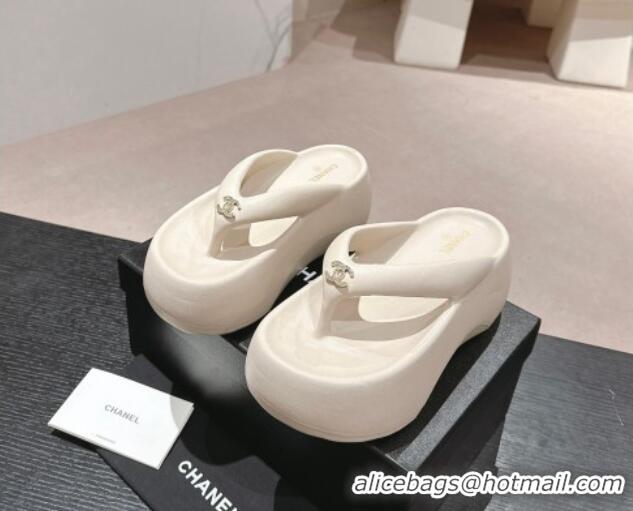 Grade Quality Chanel Rubber Platform Slide Thong Sandals 4cm with CC White 603155