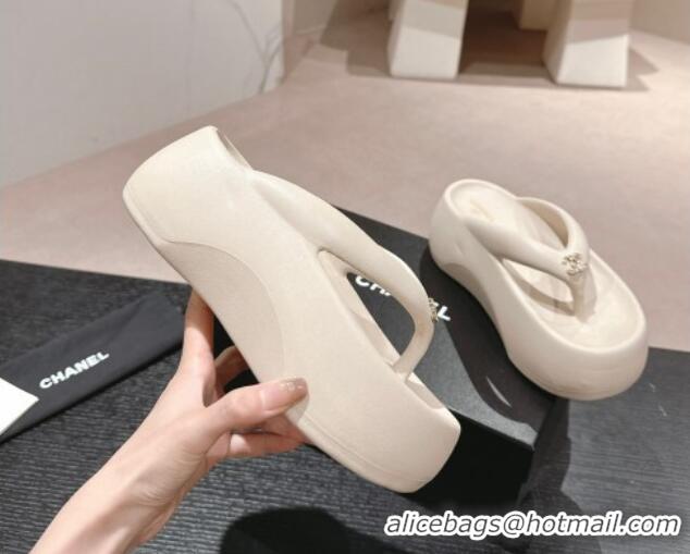 Grade Quality Chanel Rubber Platform Slide Thong Sandals 4cm with CC White 603155