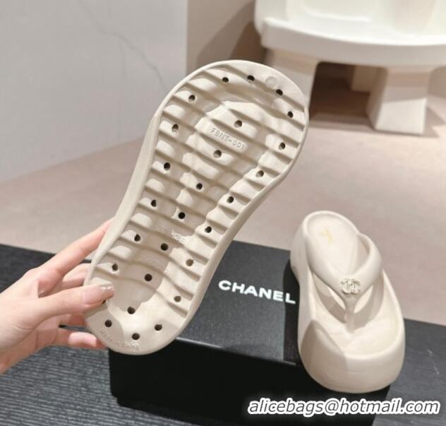 Grade Quality Chanel Rubber Platform Slide Thong Sandals 4cm with CC White 603155