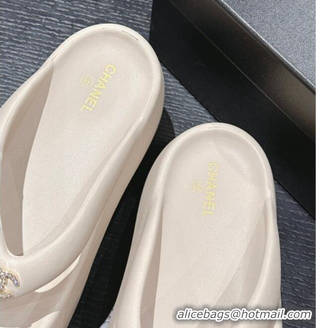 Grade Quality Chanel Rubber Platform Slide Thong Sandals 4cm with CC White 603155