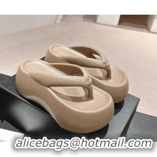 Generous Chanel Rubber Platform Slide Thong Sandals 4cm with CC Khaki 603156