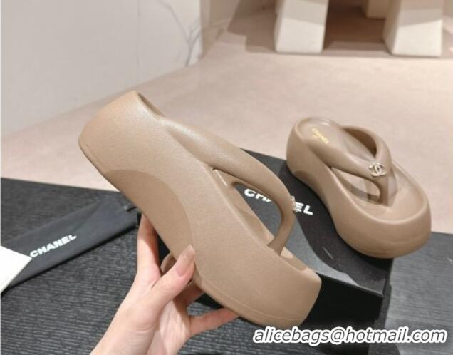 Generous Chanel Rubber Platform Slide Thong Sandals 4cm with CC Khaki 603156