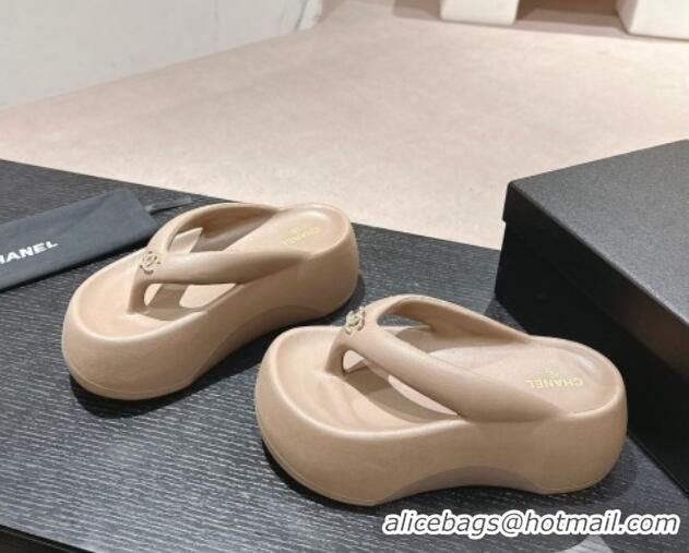 Generous Chanel Rubber Platform Slide Thong Sandals 4cm with CC Khaki 603156