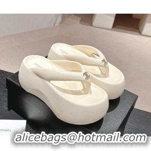 Cheap Price Chanel Rubber Platform Slide Thong Sandals 4cm with CC Cream White 603157