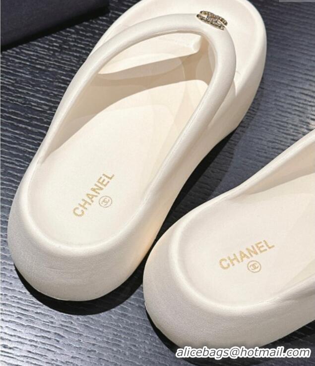 Cheap Price Chanel Rubber Platform Slide Thong Sandals 4cm with CC Cream White 603157