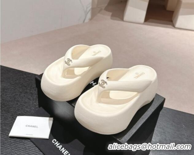 Cheap Price Chanel Rubber Platform Slide Thong Sandals 4cm with CC Cream White 603157