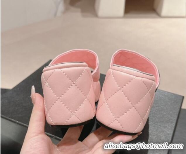 Good Product Chanel Quilted Lambskin Platform Slide Sandals 6cm with Side CC Pink 603171