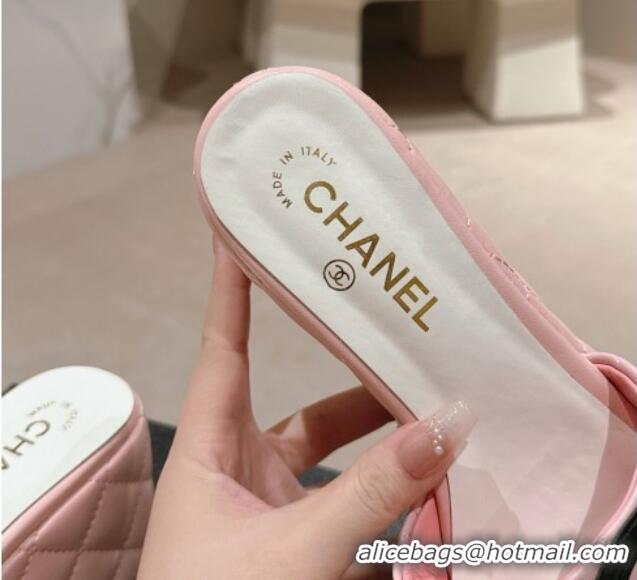 Good Product Chanel Quilted Lambskin Platform Slide Sandals 6cm with Side CC Pink 603171